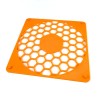Grille de ventilation Bitcoin vue en biais - motif hexagonal imprimé en 3D, coloris orange