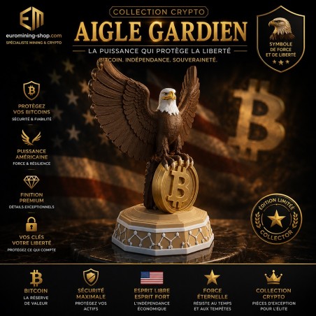 Statuette L'Aigle, le gardien du Bitcoin en impression 3D, visuel d'ambiance Euro Mining Shop