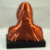 Buste Satoshi Nakamoto vu de dos - dos de la capuche et finition bicolore cuivre et noir