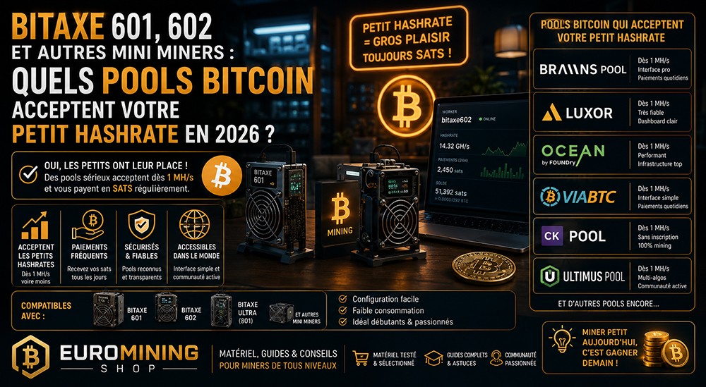 Bitaxe 601, 602 et autres mini miners : quels pools Bitcoin acceptent votre petit hashrate en 2026 ?