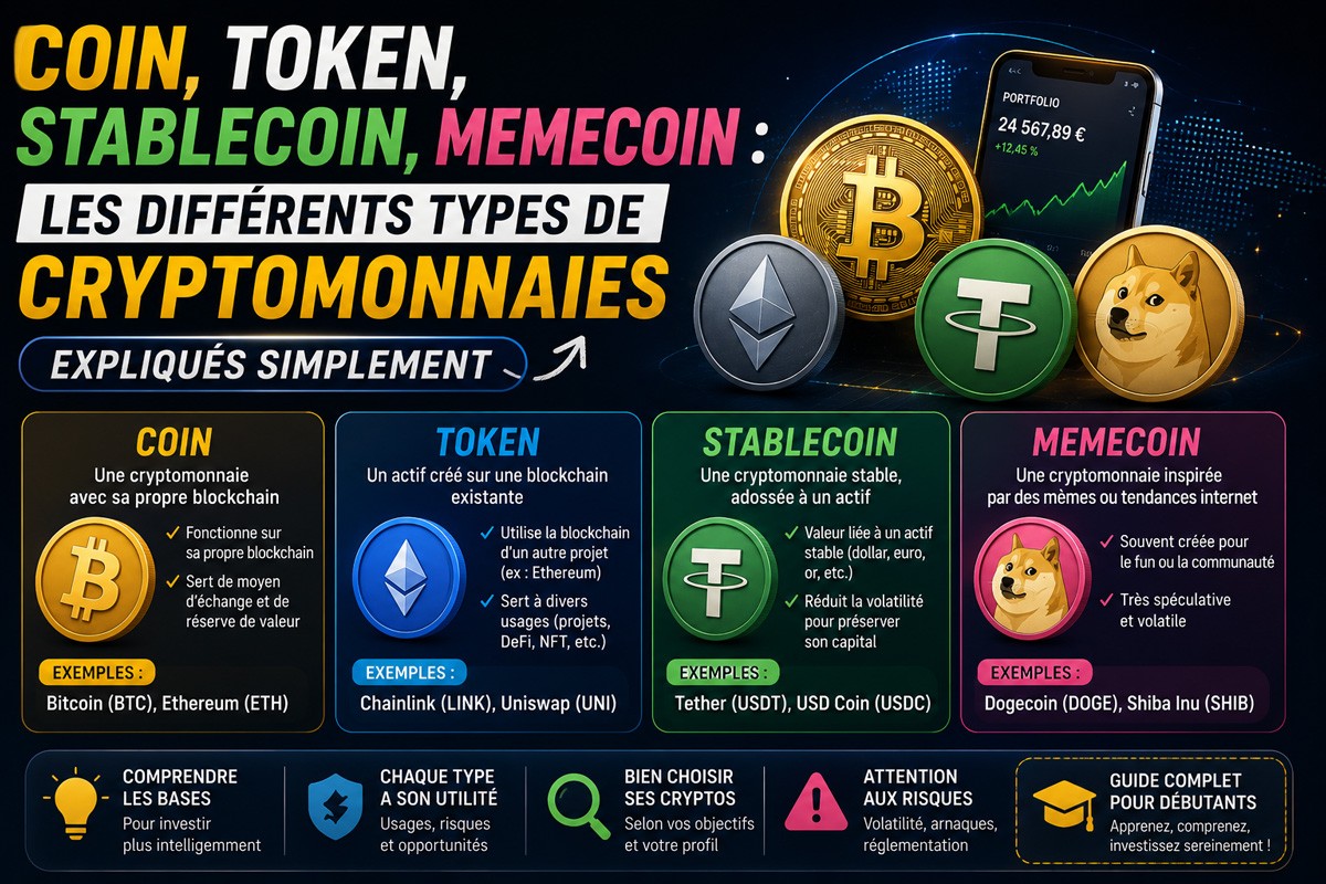Coin, token, stablecoin, memecoin : les différents types de cryptomonnaies expliqués simplement